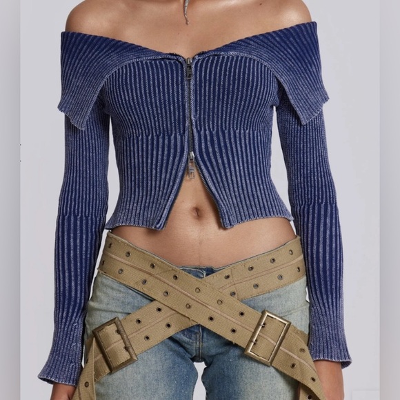JADED LONDON Tribeca Ribbed top Off The Shoulder Knit top sweater. NWT - Picture 1 of 8